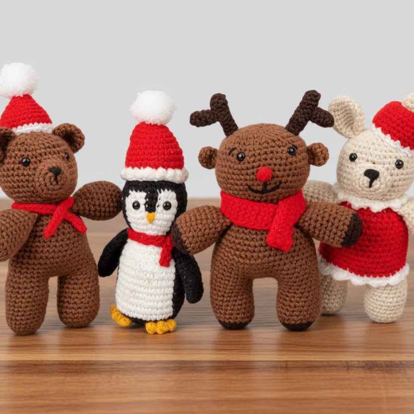 "Handcrafted Christmas Animal Crochet Set | Festive Holiday Decor"